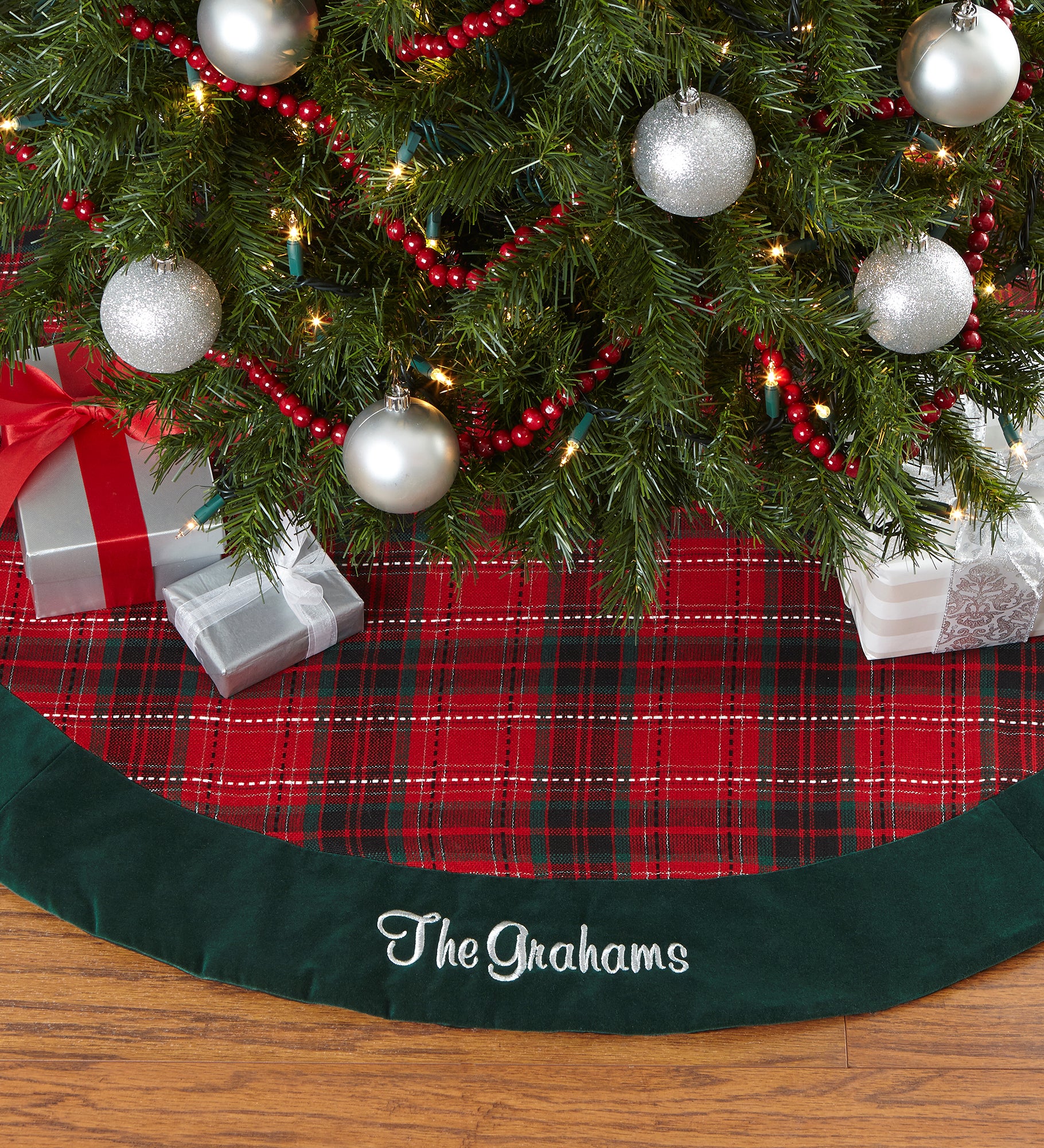 Holiday Plaid Personalized Tree Skirt